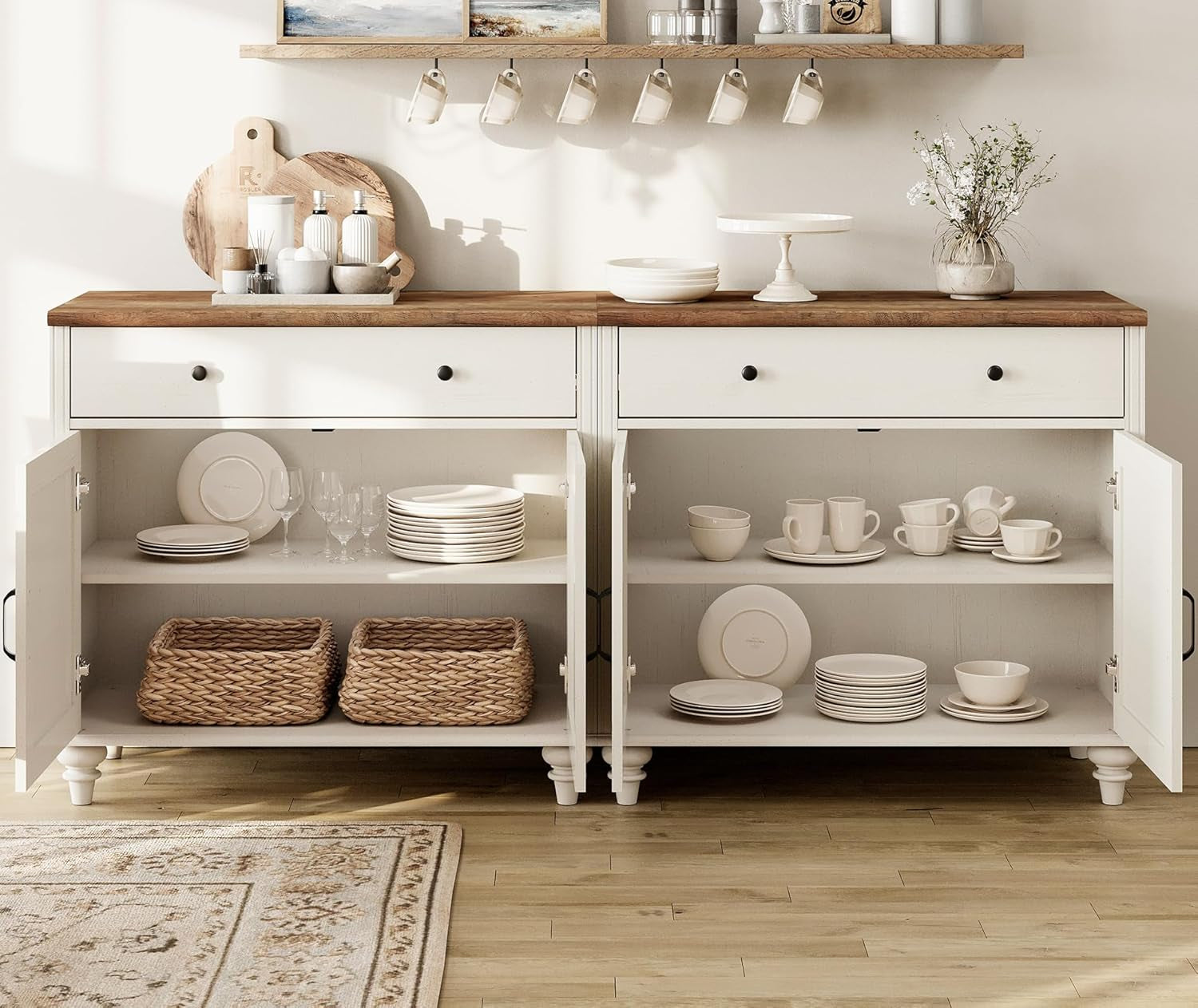 Farmhouse TV Stand For 75 Inch TV Off White 8 Doors-3