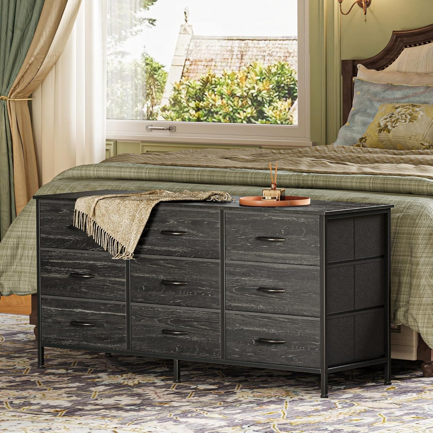 9 Drawer Dresser TV Stand For 55 Inch TV Charcoal Wood Grain-3