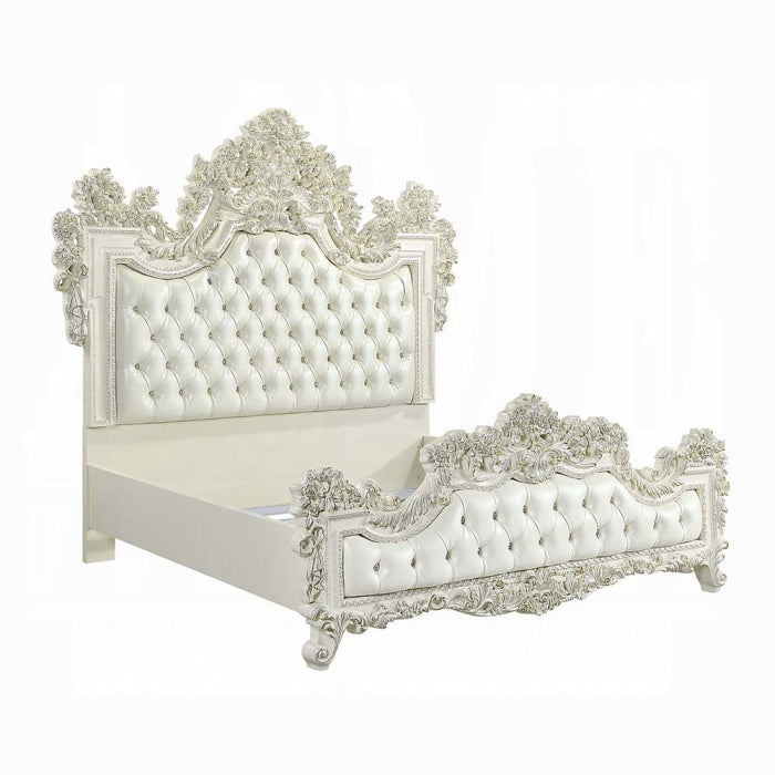Adara Eastern King Bed pearl white finish