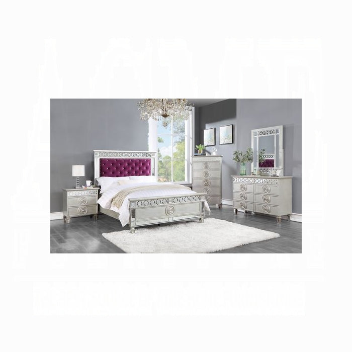 Varian Full Bed burgundy velvet upholstery