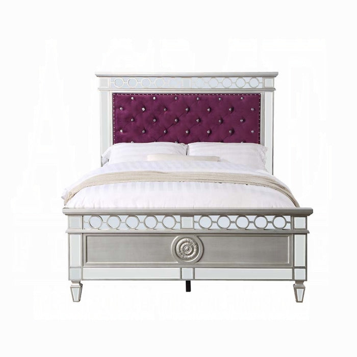 Twin bed with crystal button tufting
