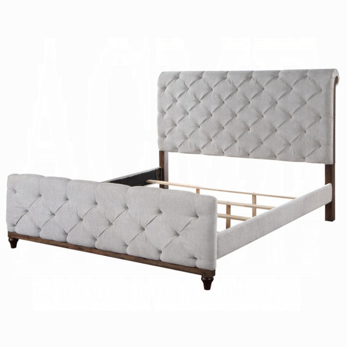 Rolled headboard upholstered king bed