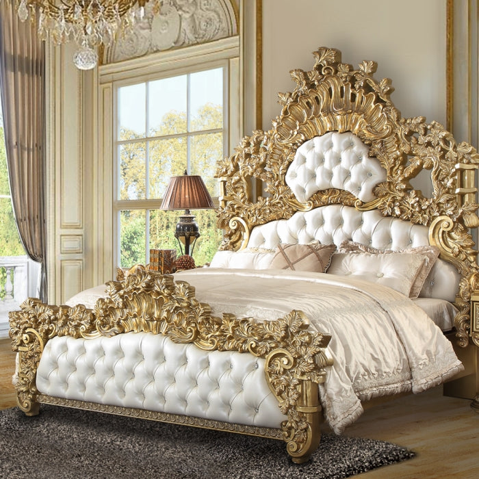 Bernadette Eastern King Bed white and gold finish