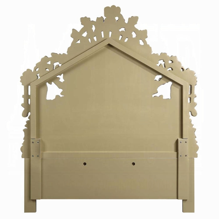 White leather bed with gold carvings