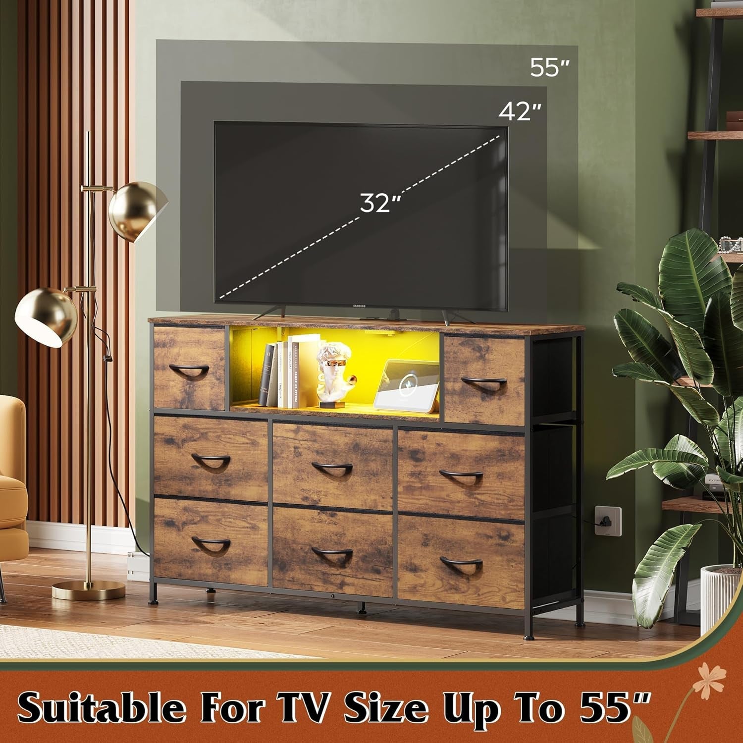 Bedroom Dresser TV Stand 55 Inch TV With Charging Station-3