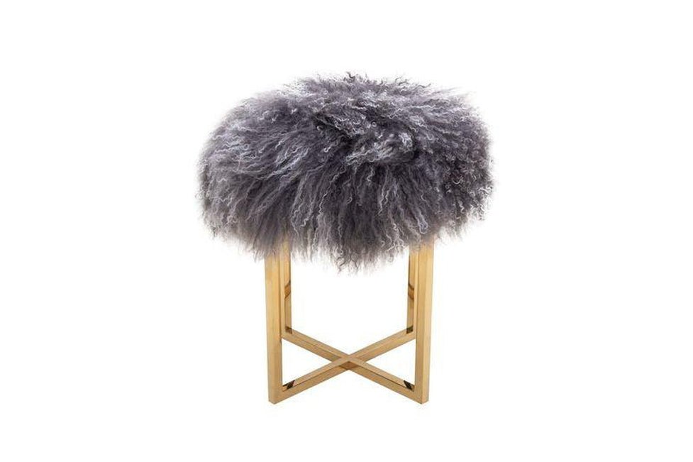 Canvello Home Sorrento Allesandra Collection Mongol Fur Ottoman,Grey-0