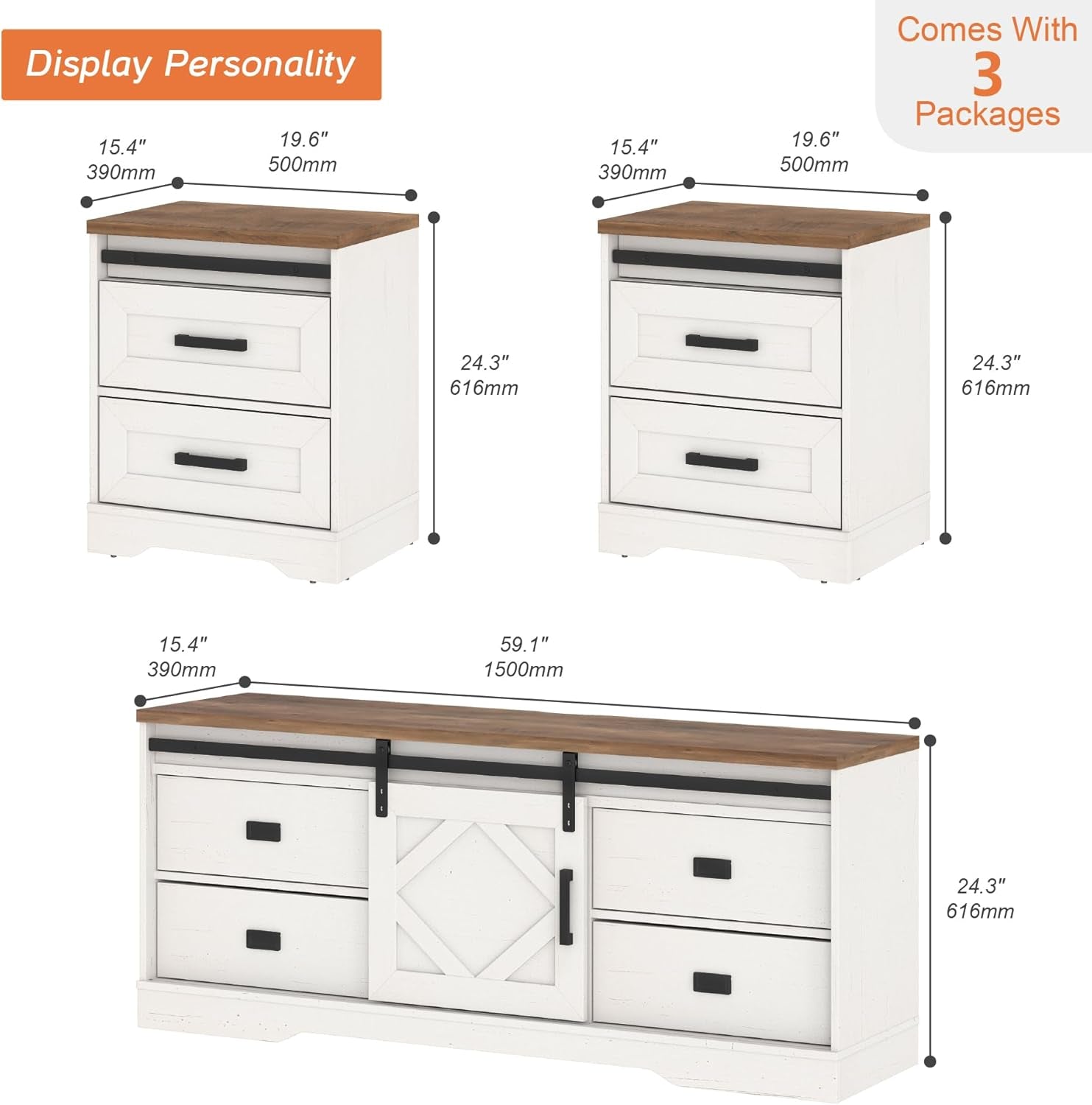 Farmhouse TV Stand Antique White With Charging USB Ports-1