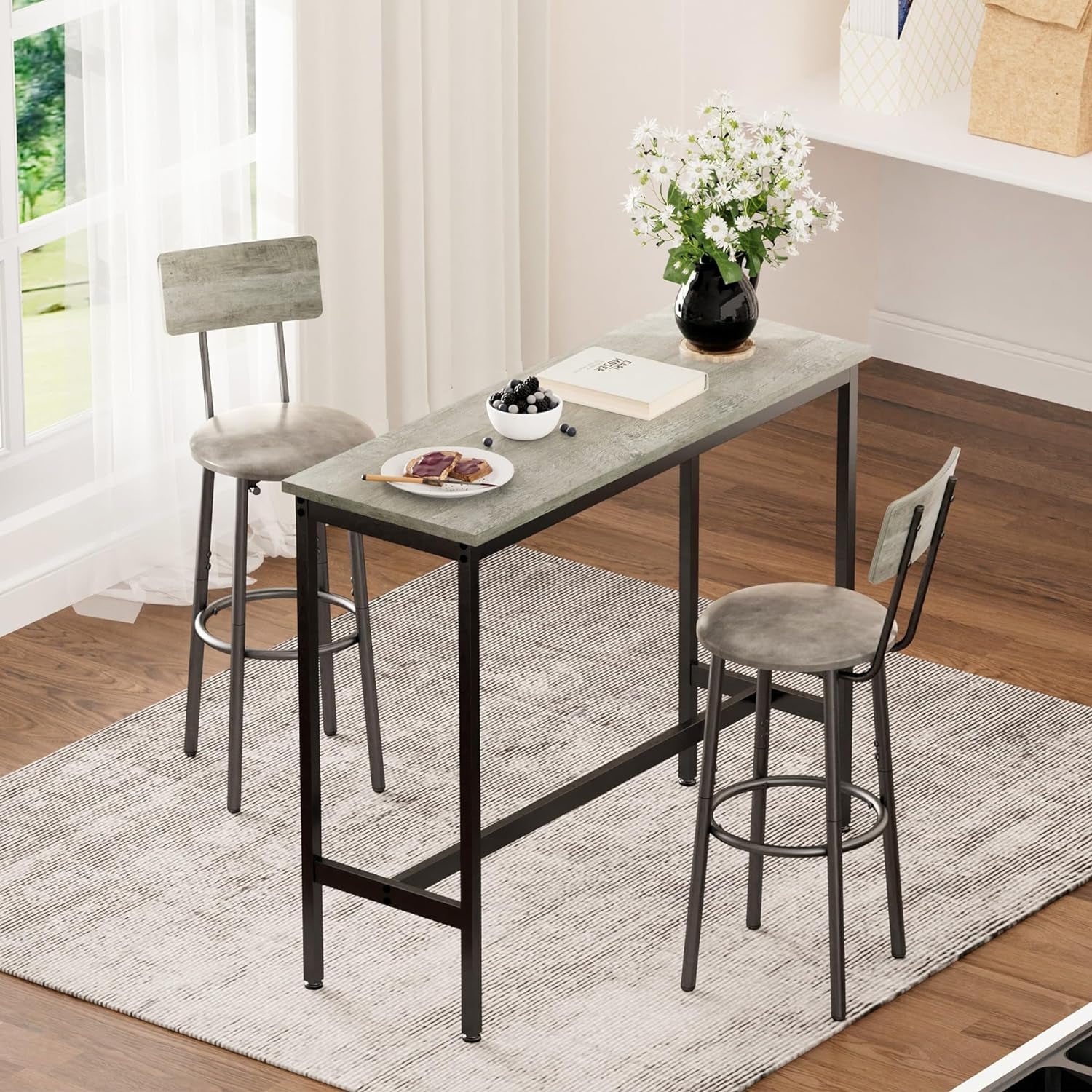 Ergonomic Gray and Black Bar Stools with Backrest-1