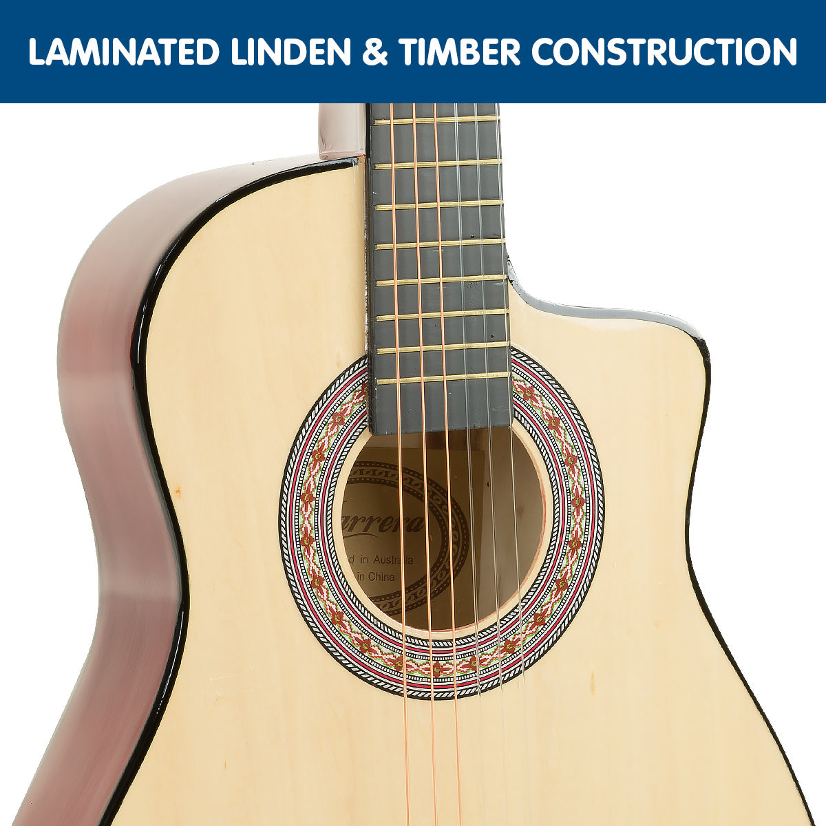 NNEDPE 38in Cutaway Acoustic Guitar with guitar bag - Natural-4
