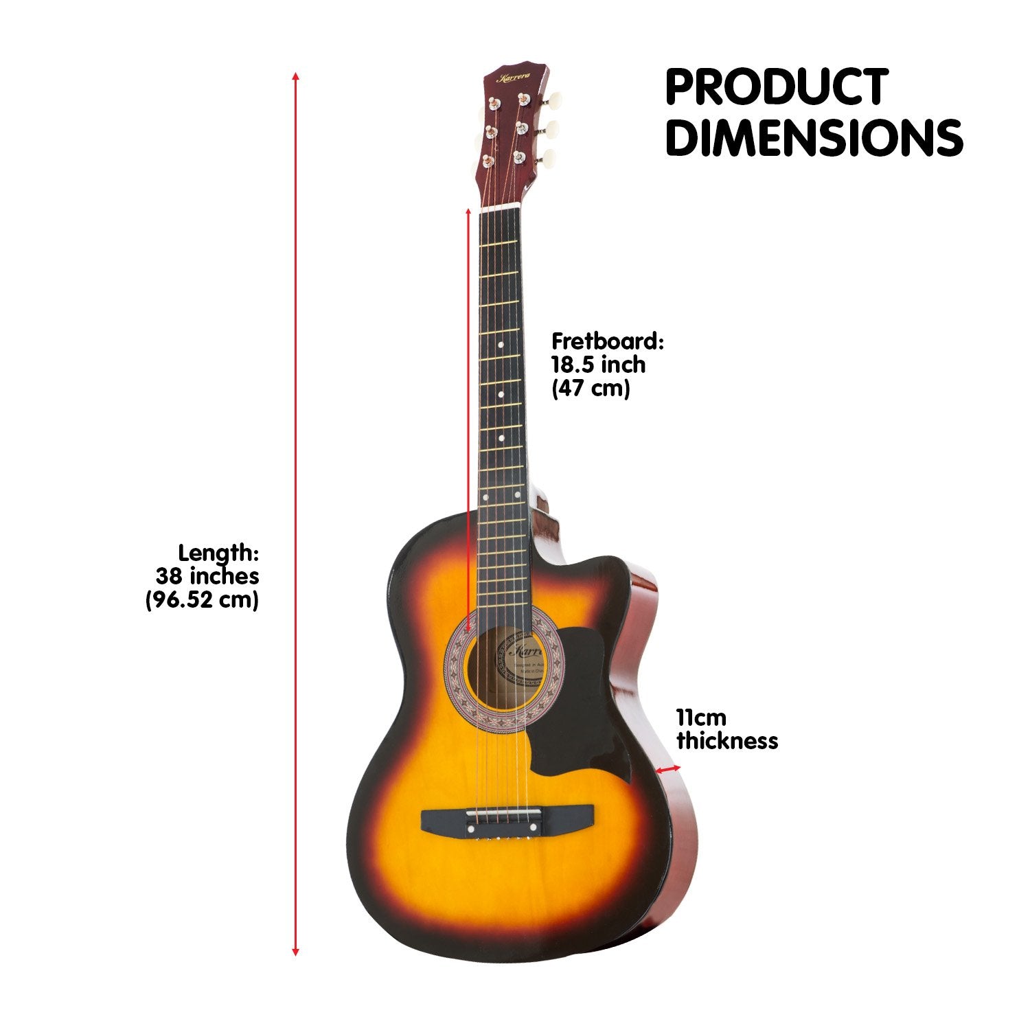 NNEDPE 38in Pro Cutaway Acoustic Guitar with Carry Bag - Sun Burst-2