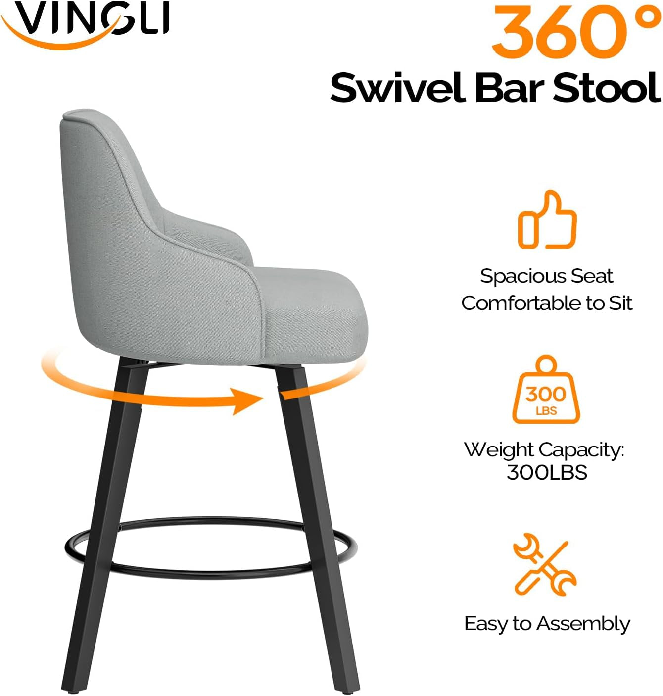 Linen Fabric Upholstered Swivel Barstools Set of Two-3