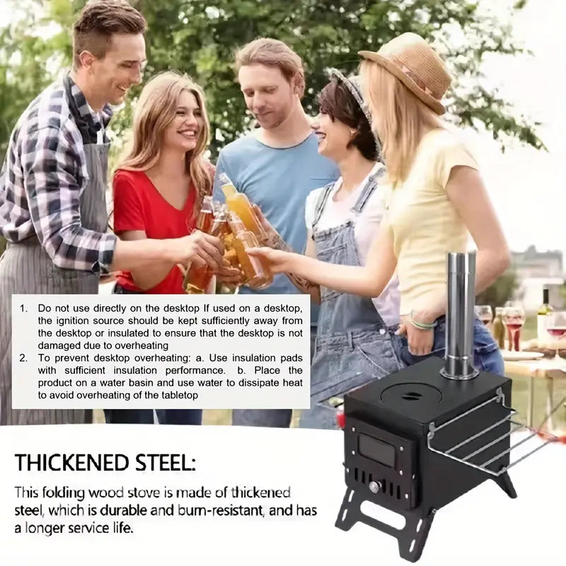 Portable Black Outdoor Stove with Fireplace-4