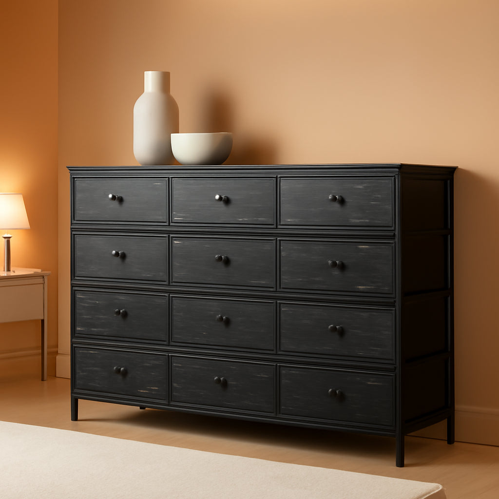 Black Dresser With 13 Drawers And TV Stand For 55 Inch TV-0