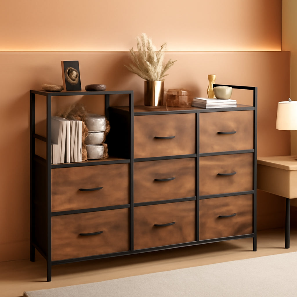 Dresser TV Stand With Charging Station And 8 Fabric Drawers-0