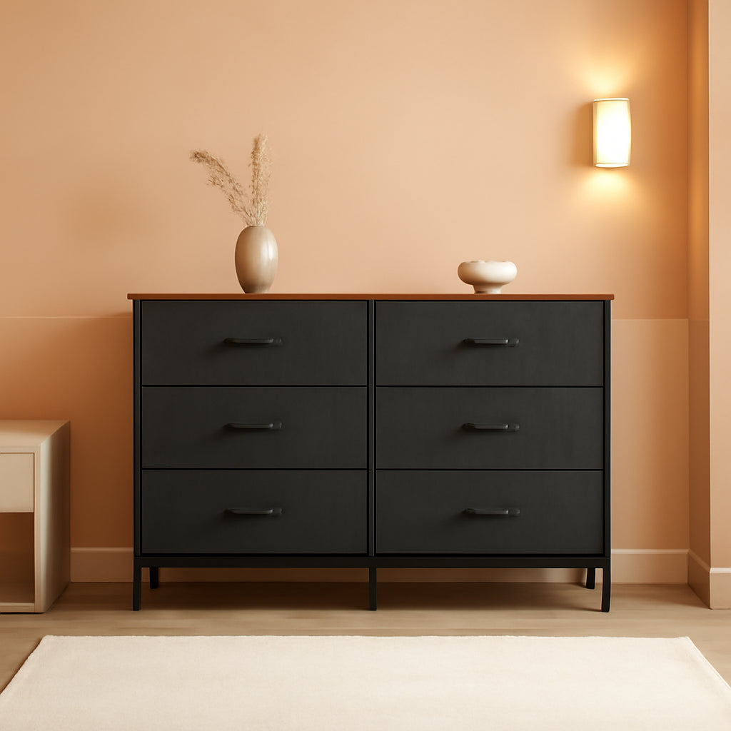 Black Rustic Dresser With TV Stand And Six Drawers-0