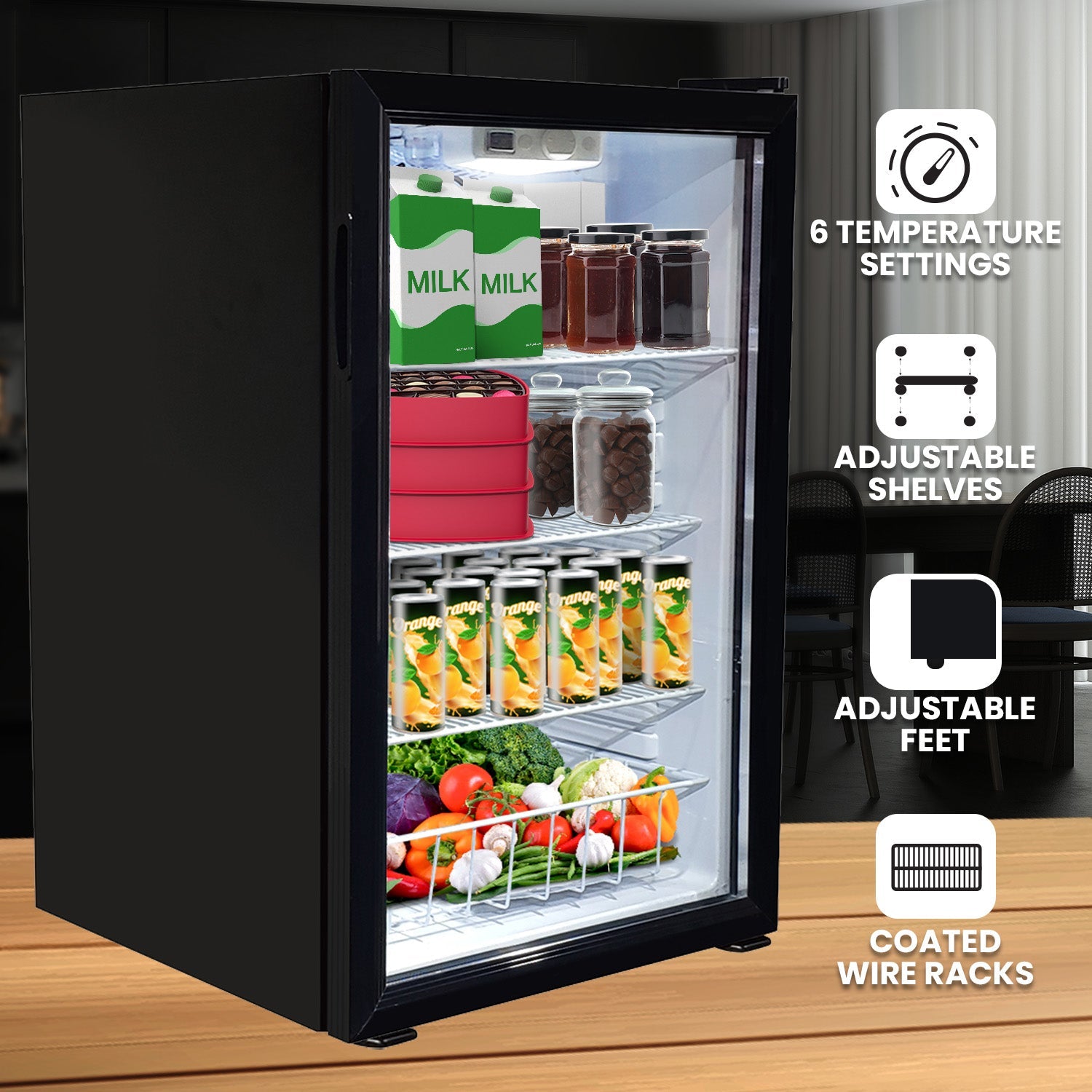 NNEDPE 130L Mini Bar Fridge Glass Door Beverage Cooler Refrigerator-3