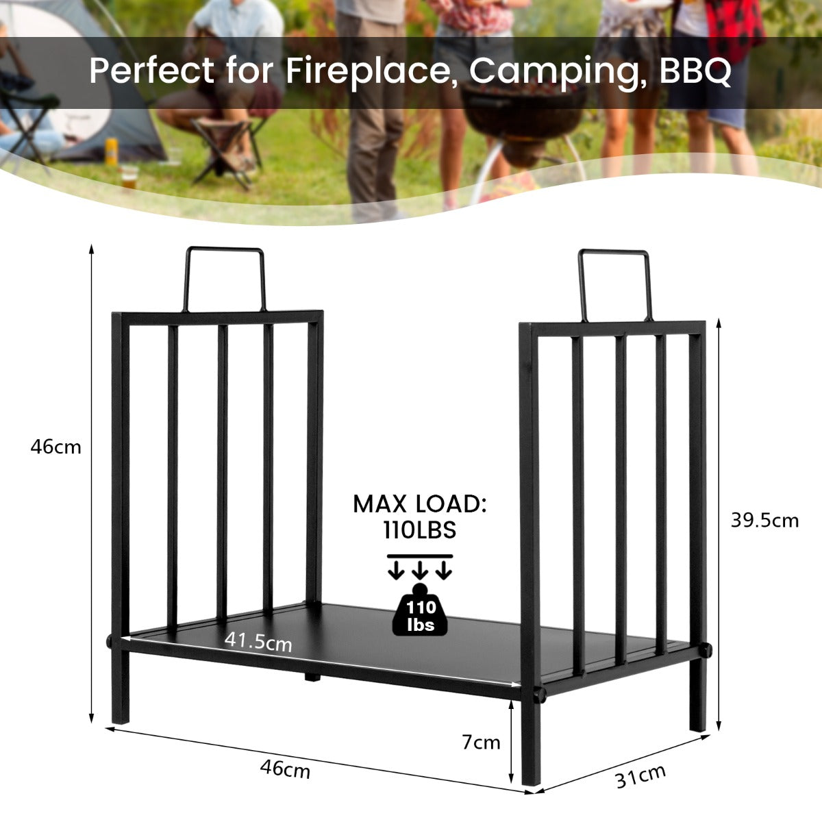 NNECW Firewood Log Rack with Convenient Handle for Fireplace, Stove, Fire Pit-3
