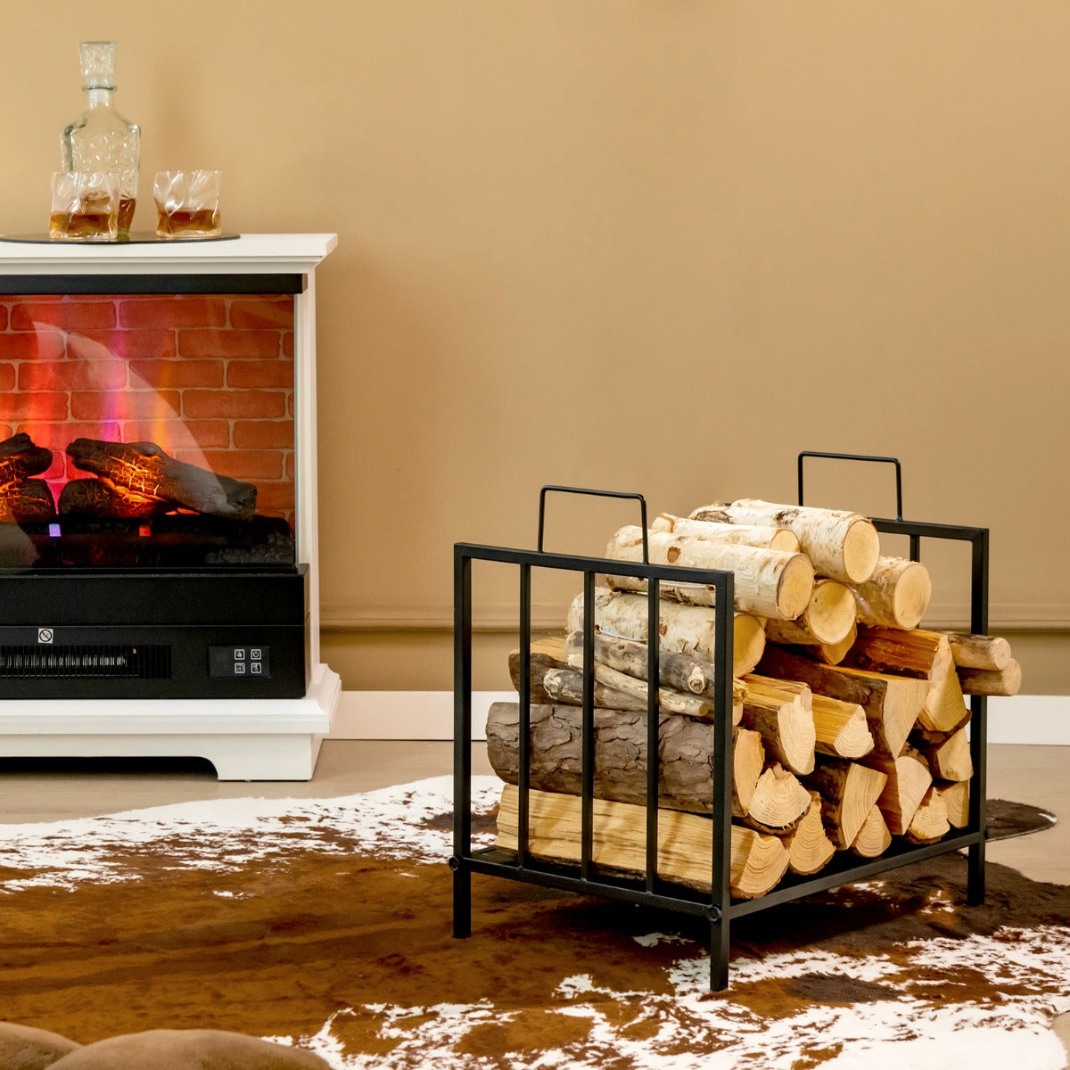 NNECW Firewood Log Rack with Convenient Handle for Fireplace, Stove, Fire Pit-0
