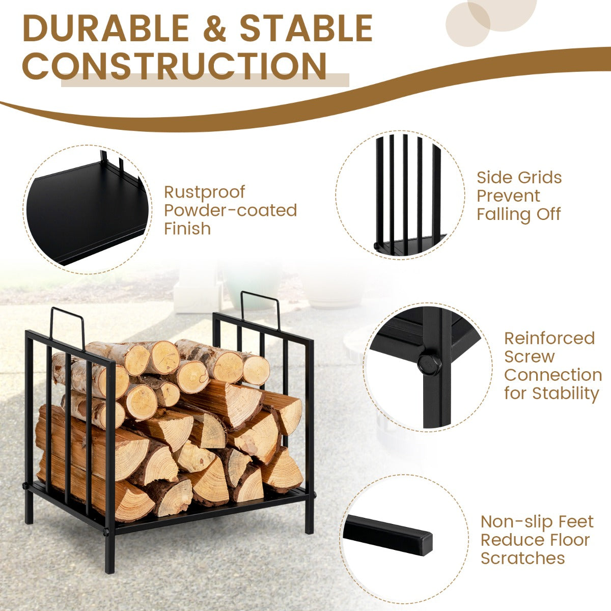 NNECW Firewood Log Rack with Convenient Handle for Fireplace, Stove, Fire Pit-4