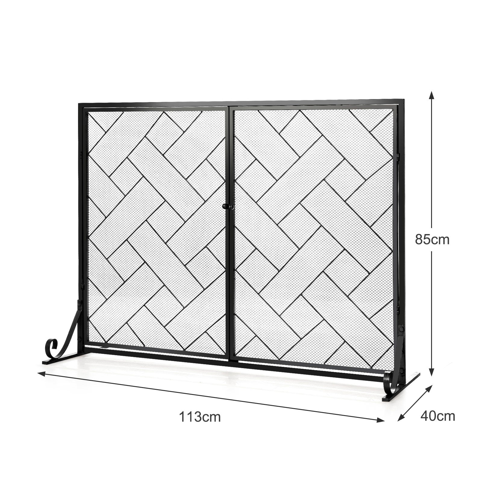 NNECW 2-Panel Fireplace Screen with Double Door-Black-3