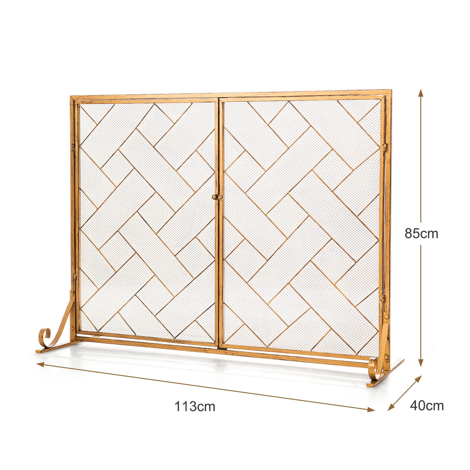 NNECW 2-Panel Fireplace Screen with Double Door-Golden-3