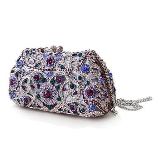LO2379 - Imitation Rhodium White Metal Clutch with Top Grade Crystal in Multi Color-1