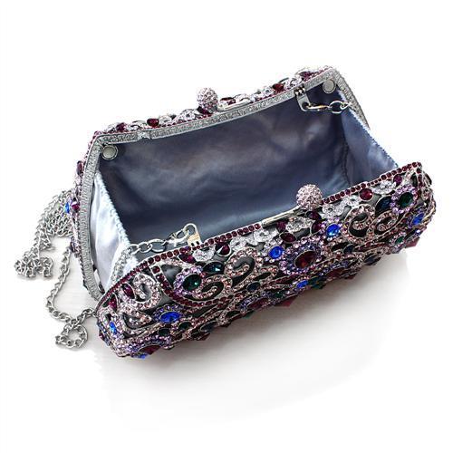 LO2379 - Imitation Rhodium White Metal Clutch with Top Grade Crystal in Multi Color-2