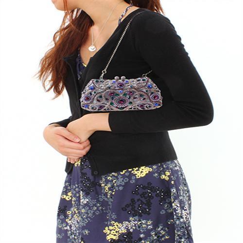 LO2379 - Imitation Rhodium White Metal Clutch with Top Grade Crystal in Multi Color-3
