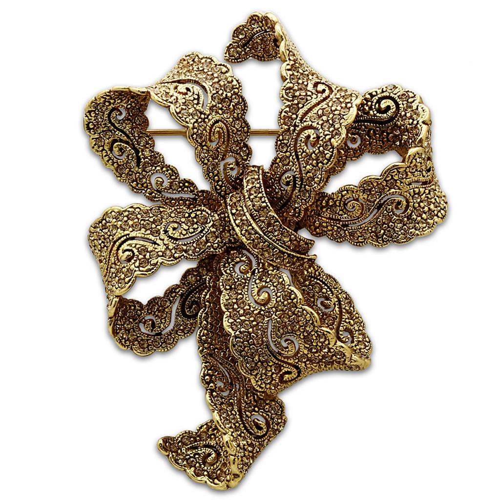 LO2403 - Gold White Metal Brooches with Top Grade Crystal in Citrine Yellow-0