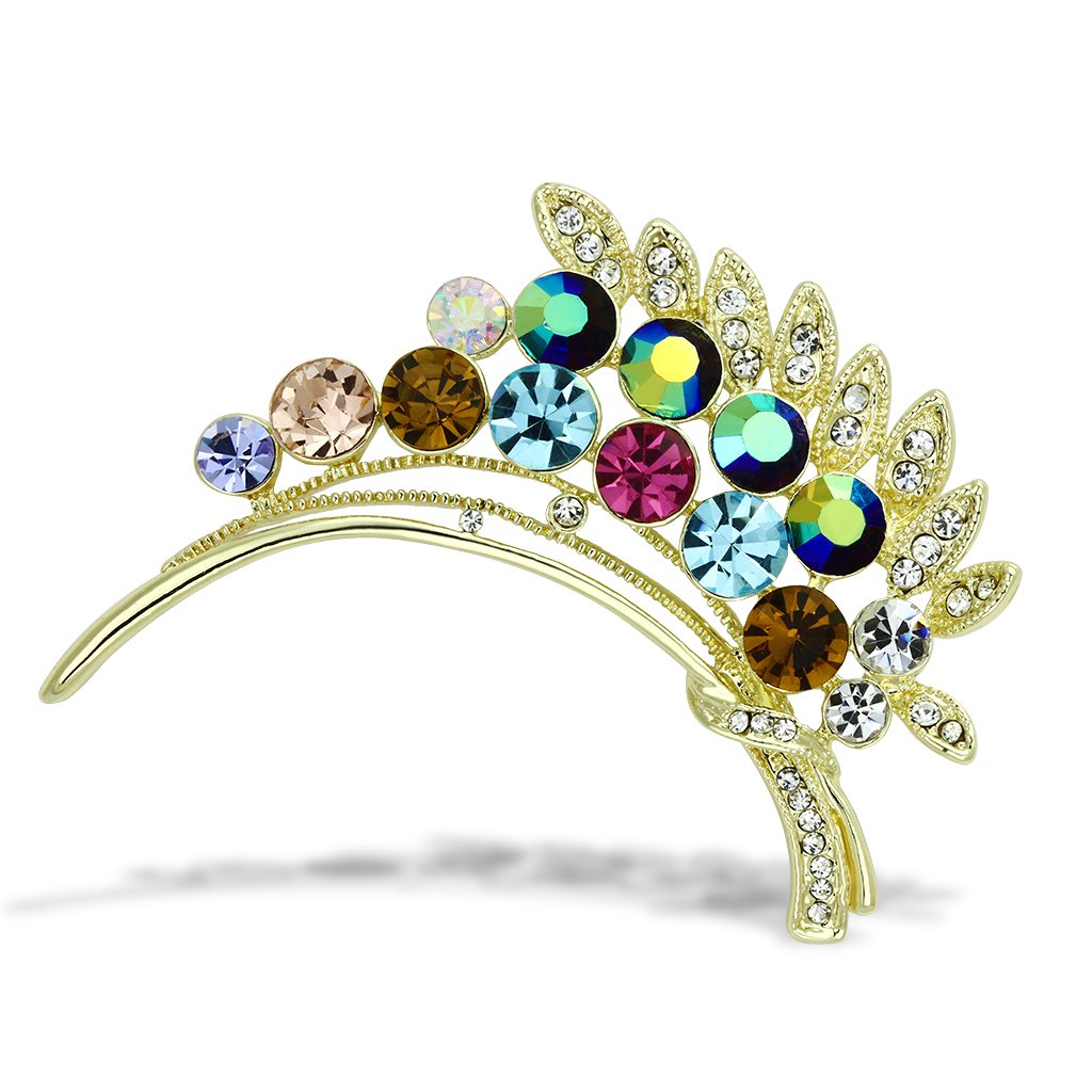 LO2929 - Flash Gold White Metal Brooches with Top Grade Crystal in Multi Color-0