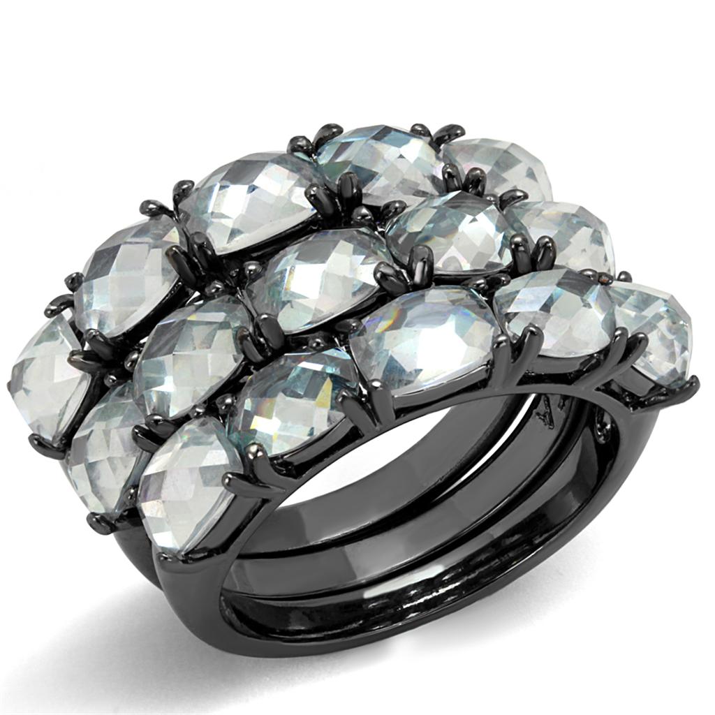 LO3929 - TIN Cobalt Black Brass Ring with Top Grade Crystal in Black Diamond-0