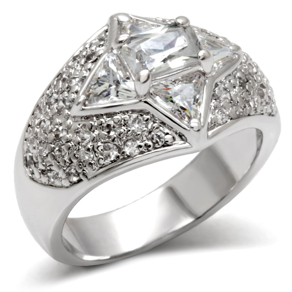 LOA477 - High-Polished 925 Sterling Silver Ring with AAA Grade CZ in Clear-0