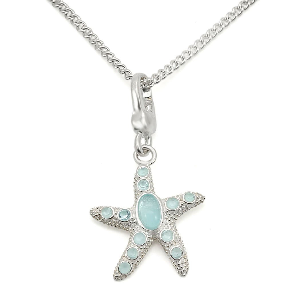 LOS442 - Silver 925 Sterling Silver Chain Pendant with Synthetic Synthetic Glass in Sea Blue-0