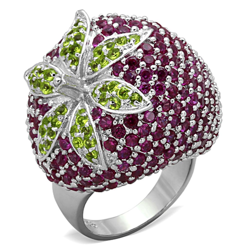 LOS774 - Rhodium 925 Sterling Silver Ring with AAA Grade CZ in Multi Color-0