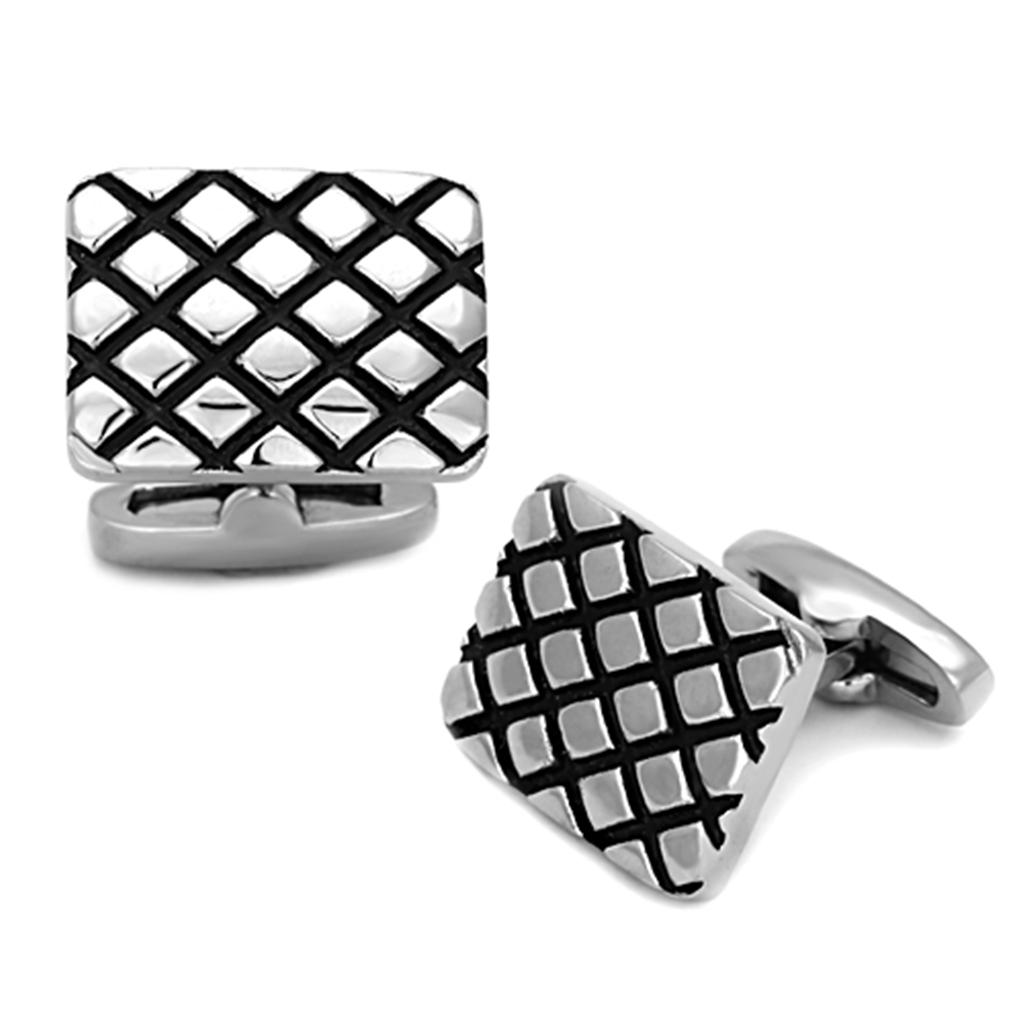 TK1266 - High polished (no plating) Stainless Steel Cufflink with Epoxy in Jet-0