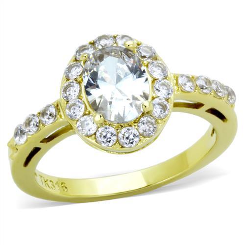 TK1901 - IP Gold(Ion Plating) Stainless Steel Ring with AAA Grade CZ in Clear-0
