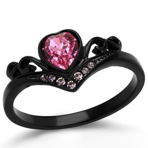 TK2192 - IP Black(Ion Plating) Stainless Steel Ring with Top Grade Crystal in Rose-0