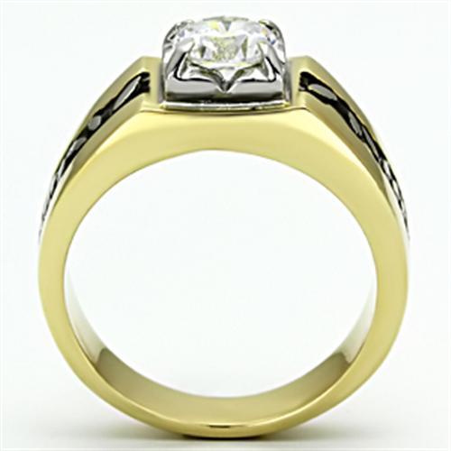 TK739 - Two-Tone IP Gold (Ion Plating) Stainless Steel Ring with AAA Grade CZ in Clear-2
