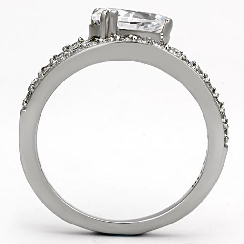 TK998 - High polished (no plating) Stainless Steel Ring with AAA Grade CZ in Clear-2