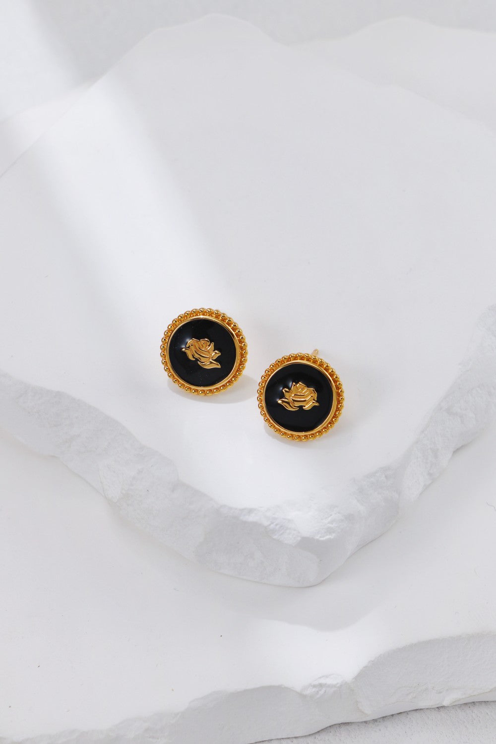 Round Glazed Rose Flower Stud-1