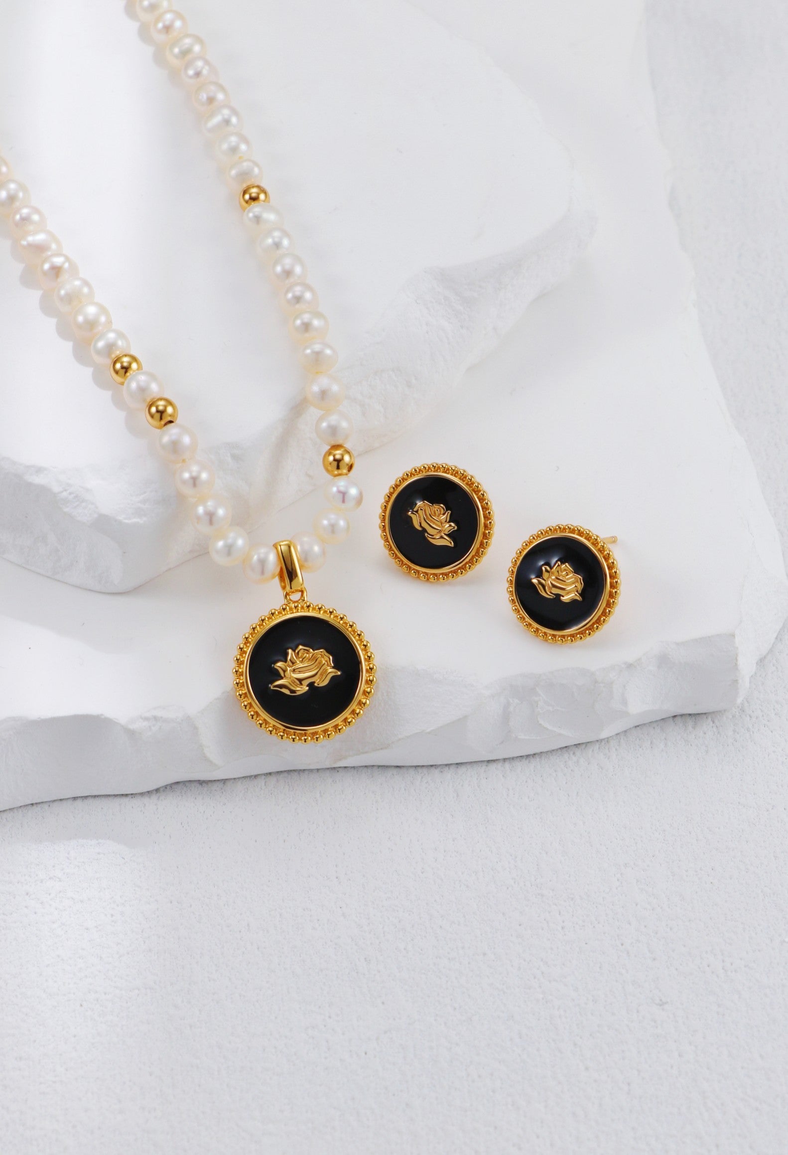Round Glazed Rose Flower Stud-3