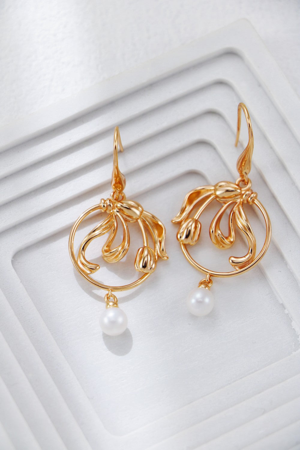 Golden Tulip Pearl Earrings-3