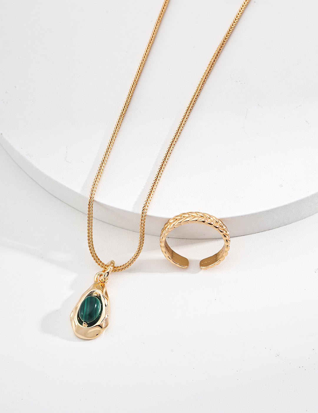 Natural Tiger Eye Stone and Malachite Pendant Necklace-3