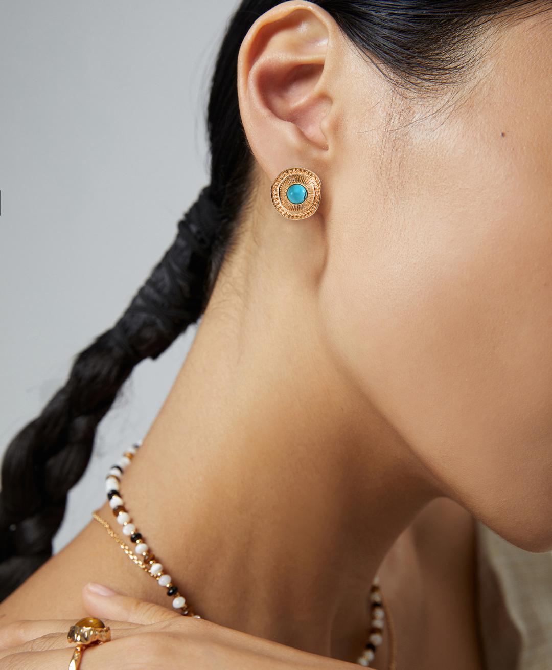 Vintage Turquoise Stud Earrings-3