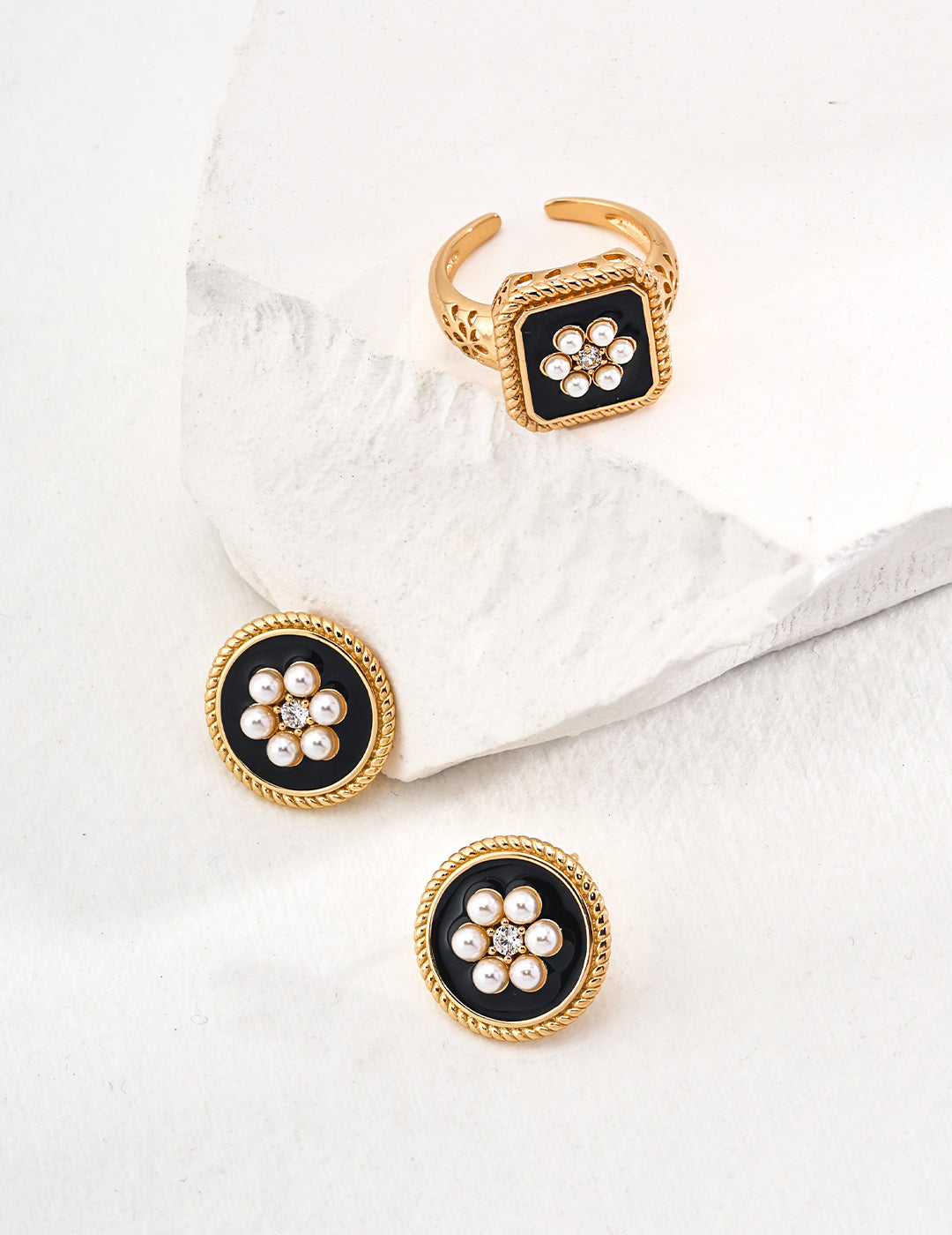 Vintage Floral Imitation Pearl Open Ring-3