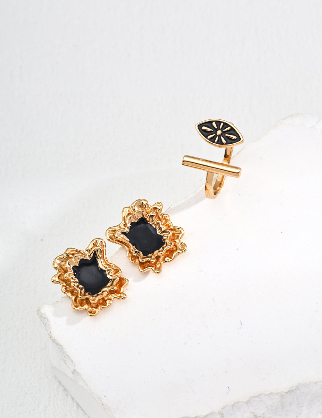 Asymmetrical Enamel Floral Open Ring-2