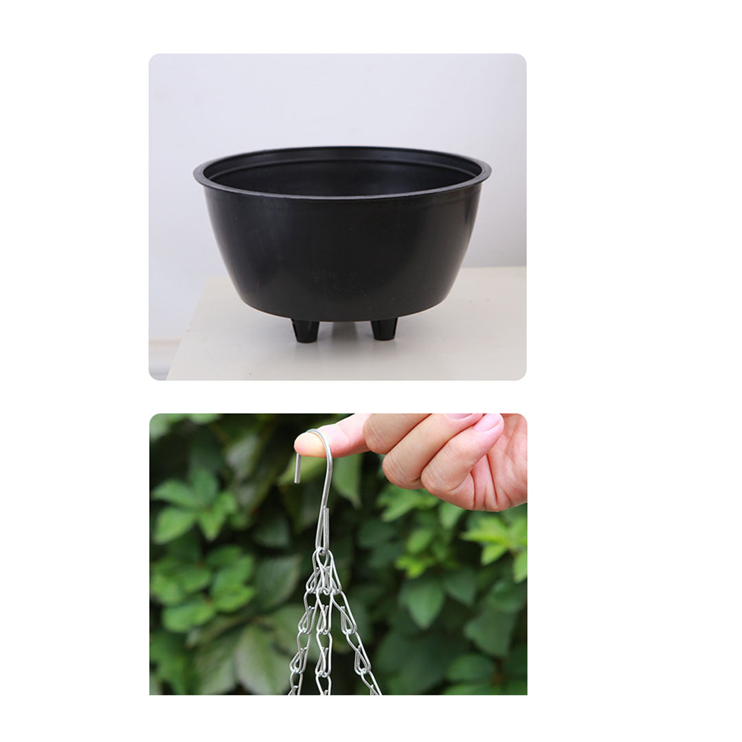 NNEAGS 2X White Small Hanging Resin Flower Pot Self Watering Basket Planter Outdoor Garden Decor-1