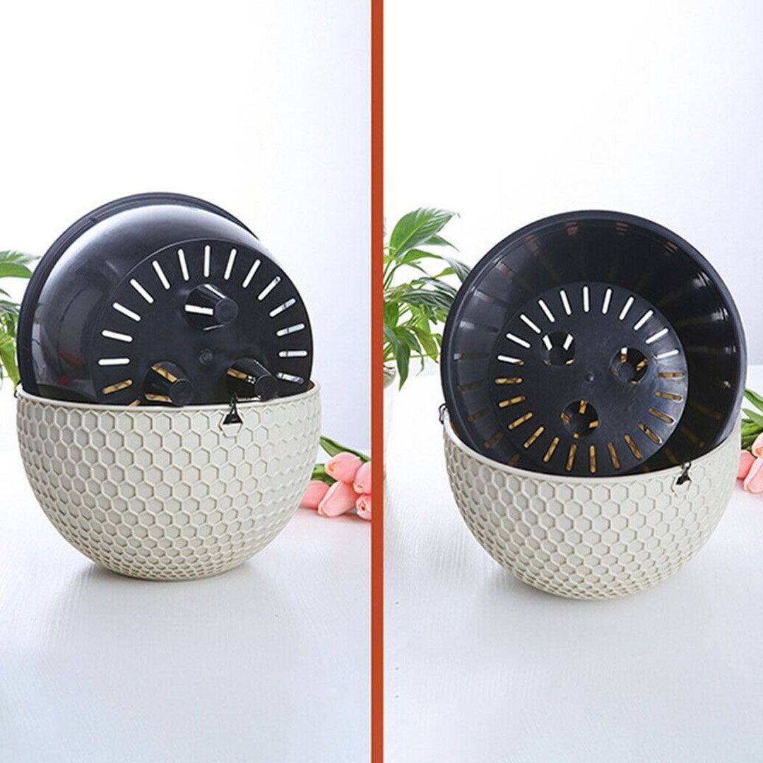 NNEAGS 2X White Small Hanging Resin Flower Pot Self Watering Basket Planter Outdoor Garden Decor-2