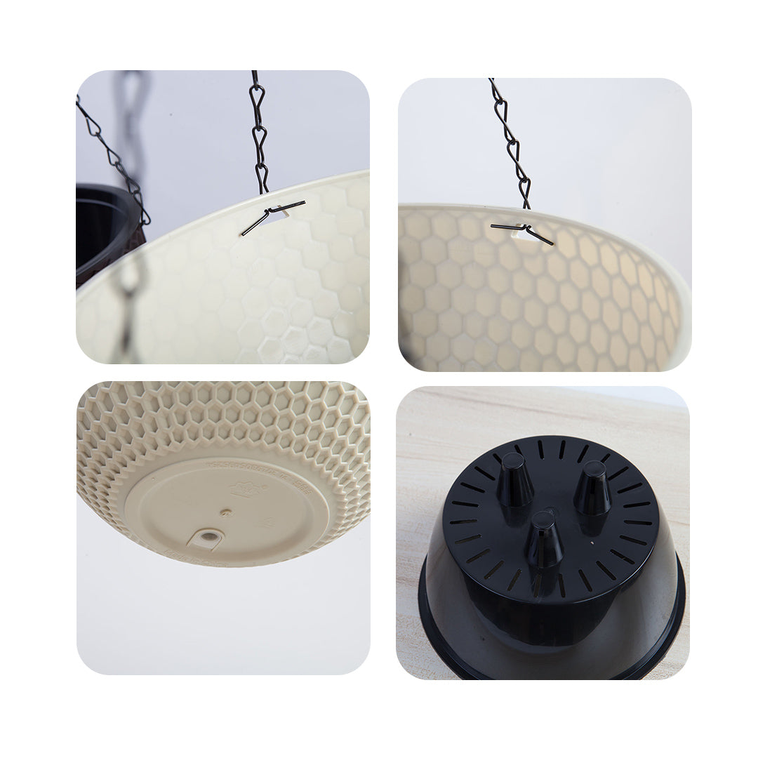 NNEAGS 2X White Small Hanging Resin Flower Pot Self Watering Basket Planter Outdoor Garden Decor-3