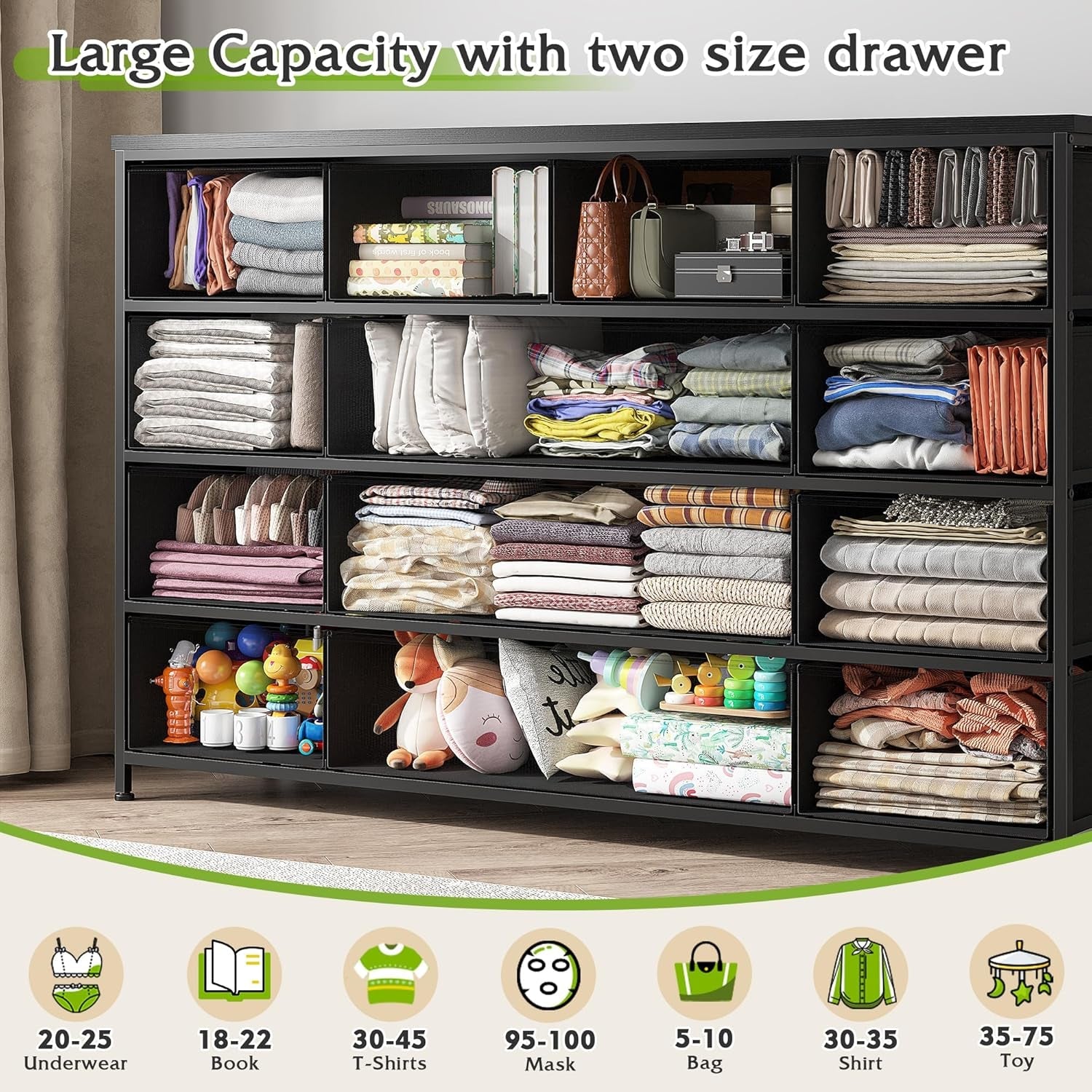 Black Dresser With 13 Drawers And TV Stand For 55 Inch TV-3